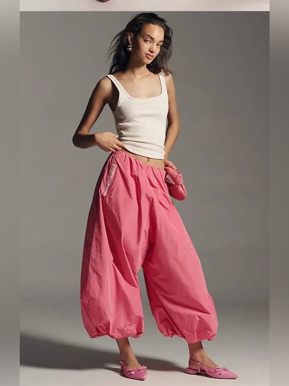 Maeve Bubble Wide-Leg Pants in Bright Pink